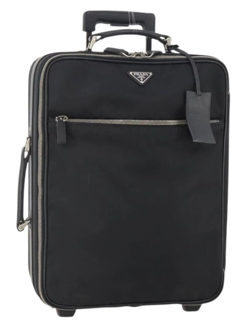 PRADA Carry Case Trunk Nylon Black Silver Auth fm5302